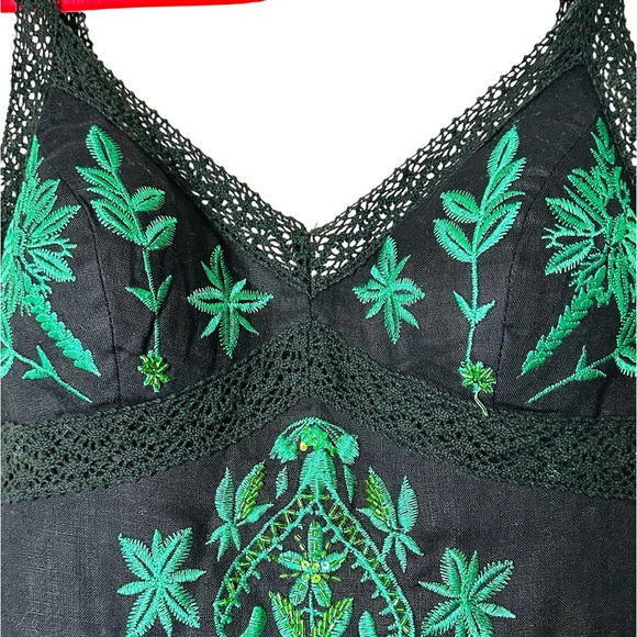 Vintage Sue Wong Linen Dress Embroidered Beaded Fairy Cottage Size 0 - Picture 3 of 14